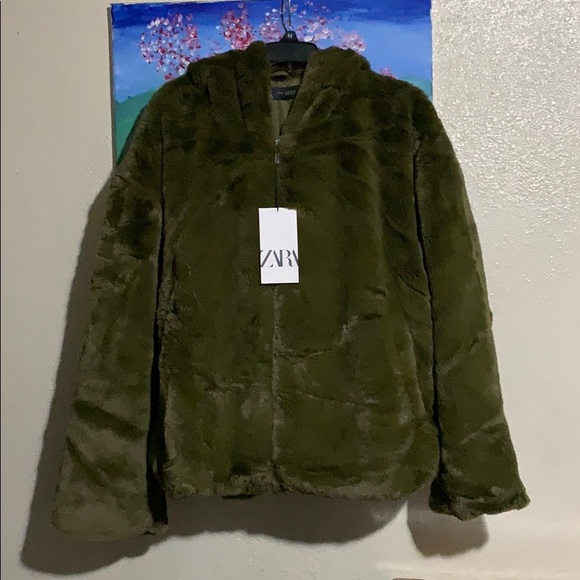 Zara Jackets & Blazers - Faux Fur Green Coat